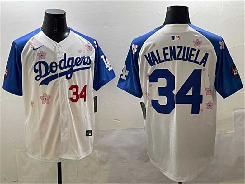 Men%27s Los Angeles Dodgers #34 Fernando Valenzuela White Royal 2025 Tokyo Series Limited Stitched Jersey->los angeles dodgers->MLB Jersey